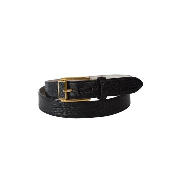 Italian Leather Black Lizard Embossed Belt Gold Buckle XL